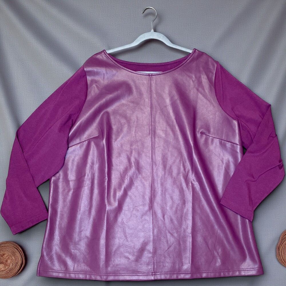Belle by Kim Gravel 2X Top Berry Faux Leather Mixed Media Plus Winter